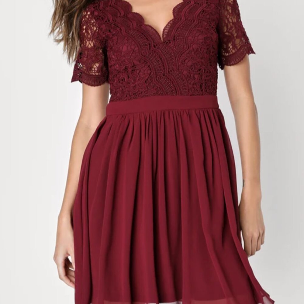 Lace Burgundy/Maroon Skater Dress